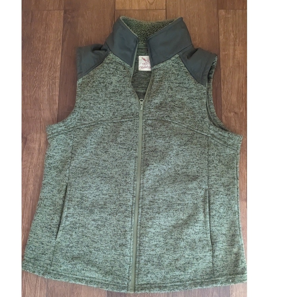 Faded Glory Women's Green Heathered Fleece‎ Vest Zip Up Size L